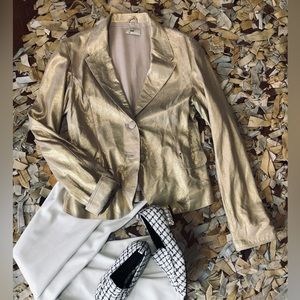 June Leather 2 Button Blazer L in Gold